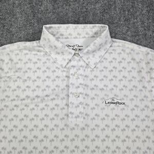 Straight Down Polo Shirt Mens Small White Gray Palm Tree AOP Golf LedgeRock